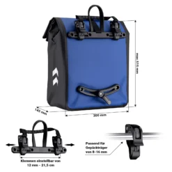 Wiltec Gepäckträgertasche blau, Fahrradtasche Gepäckträger 22 l Stauraum, wasserresistente Fahrrad Tasche, Gepäcktasche leichte Handhabung