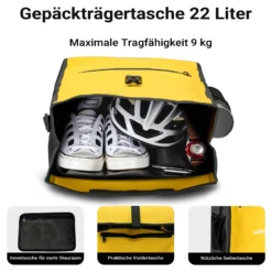 Wiltec Gepäckträgertasche gelb, Fahrradtasche Gepäckträger 22 l Stauraum, wasserresistente Fahrrad Tasche, Gepäcktasche leichte Handhabung