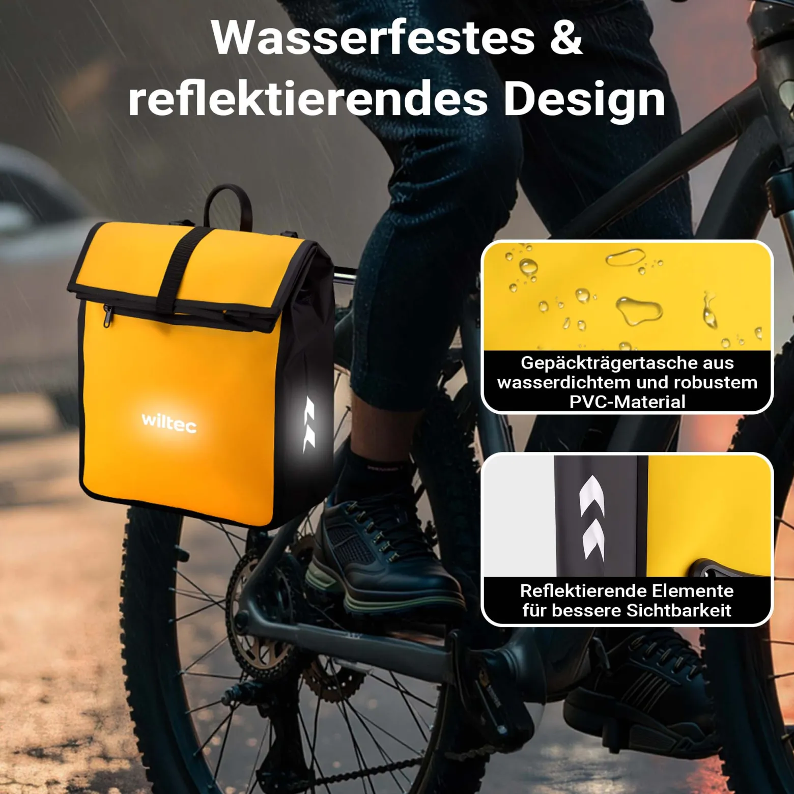 Wiltec Gepäckträgertasche gelb, Fahrradtasche Gepäckträger 22 l Stauraum, wasserresistente Fahrrad Tasche, Gepäcktasche leichte Handhabung