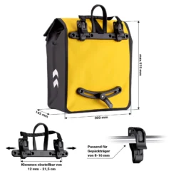 Wiltec Gepäckträgertasche gelb, Fahrradtasche Gepäckträger 22 l Stauraum, wasserresistente Fahrrad Tasche, Gepäcktasche leichte Handhabung