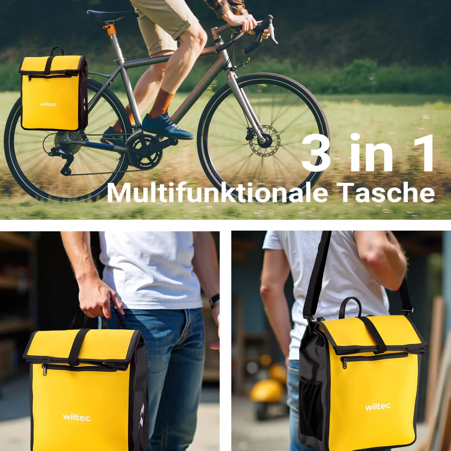 Wiltec Gepäckträgertasche gelb, Fahrradtasche Gepäckträger 22 l Stauraum, wasserresistente Fahrrad Tasche, Gepäcktasche leichte Handhabung