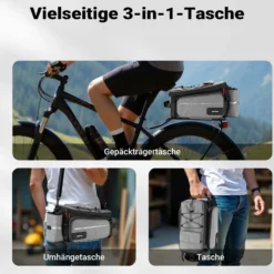 Wiltec Gepäckträgertasche grau, Fahrradtasche Gepäckträger bis 20 l Stauraum, wasserresistente Fahrrad Tasche, Gepäcktasche leichte Handhabung