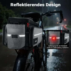 Wiltec Gepäckträgertasche grau, Fahrradtasche Gepäckträger bis 20 l Stauraum, wasserresistente Fahrrad Tasche, Gepäcktasche leichte Handhabung