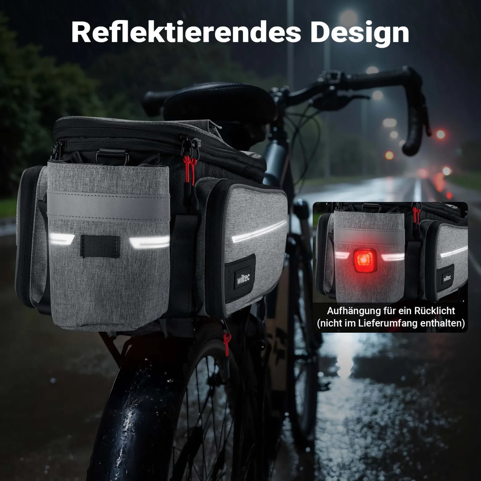 Wiltec Gepäckträgertasche grau, Fahrradtasche Gepäckträger bis 20 l Stauraum, wasserresistente Fahrrad Tasche, Gepäcktasche leichte Handhabung