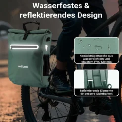 Wiltec Gepäckträgertasche grün, Fahrradtasche Rucksack 20 l Stauraum, Gepäcktasche mit Laptopfach, wasserresistente Fahrrad Tasche