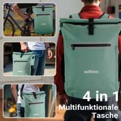 Wiltec Gepäckträgertasche grün, Fahrradtasche Rucksack 20 l Stauraum, Gepäcktasche mit Laptopfach, wasserresistente Fahrrad Tasche