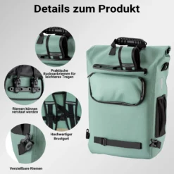 Wiltec Gepäckträgertasche grün, Fahrradtasche Rucksack 20 l Stauraum, Gepäcktasche mit Laptopfach, wasserresistente Fahrrad Tasche