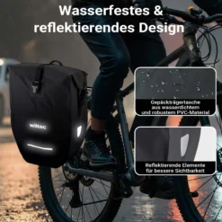 Wiltec Gepäckträgertasche 25 l Stauraum, Fahrradtasche für Gepäckträger Ø 8-16 mm, Gepäcktasche mit Tragegurt, wasserresistente Fahrrad Tasche