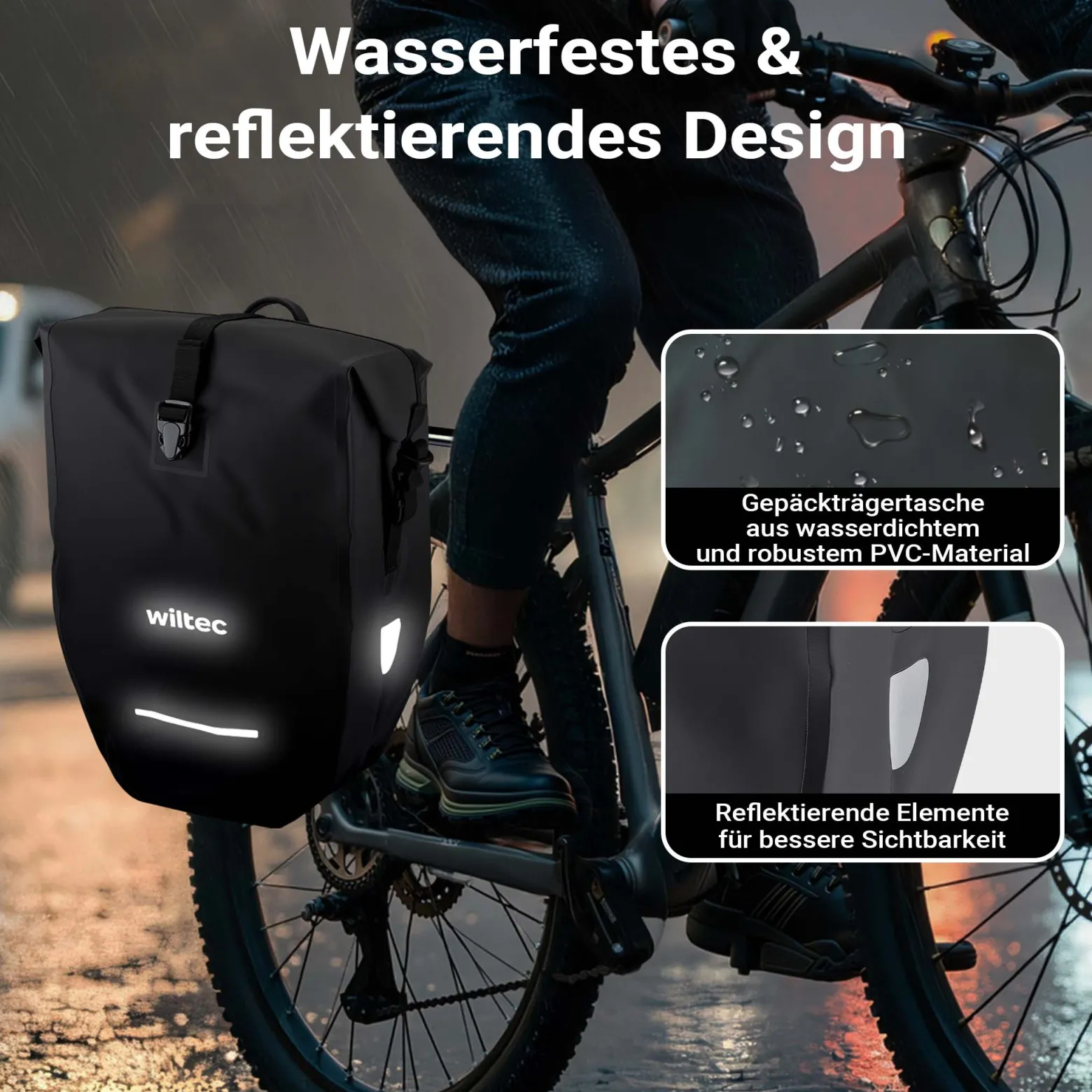 Wiltec Gepäckträgertasche 25 l Stauraum, Fahrradtasche für Gepäckträger Ø 8-16 mm, Gepäcktasche mit Tragegurt, wasserresistente Fahrrad Tasche