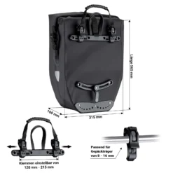 Wiltec Gepäckträgertasche 25 l Stauraum, Fahrradtasche für Gepäckträger Ø 8-16 mm, Gepäcktasche mit Tragegurt, wasserresistente Fahrrad Tasche