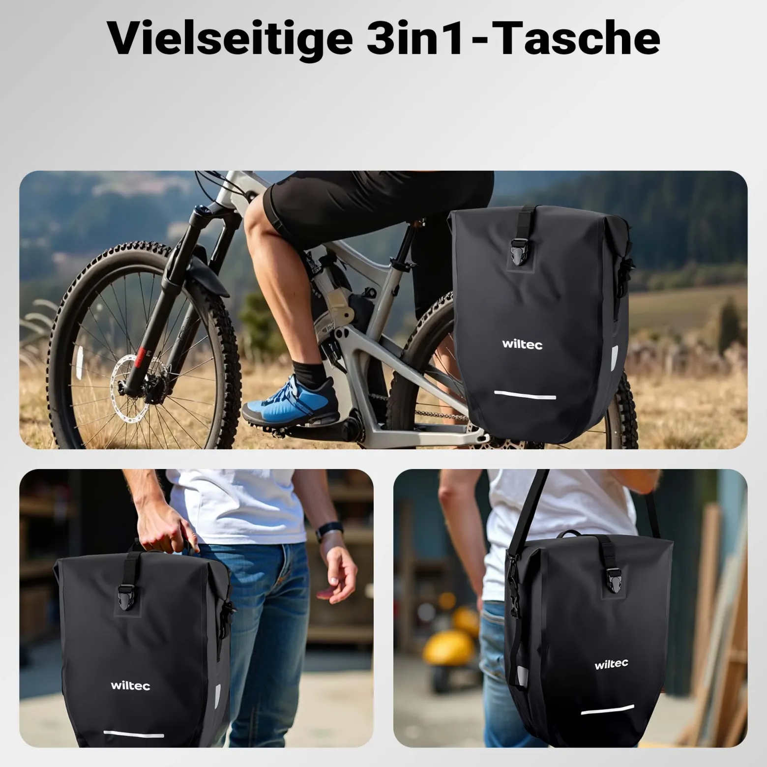 Wiltec Gepäckträgertasche 25 l Stauraum, Fahrradtasche für Gepäckträger Ø 8-16 mm, Gepäcktasche mit Tragegurt, wasserresistente Fahrrad Tasche