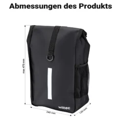 Wiltec Gepäckträgertasche matt schwarz, Fahrradtasche Gepäckträger 16 l Stauraum, Gepäcktasche mit Tragegurt, wasserresistente Fahrrad Tasche