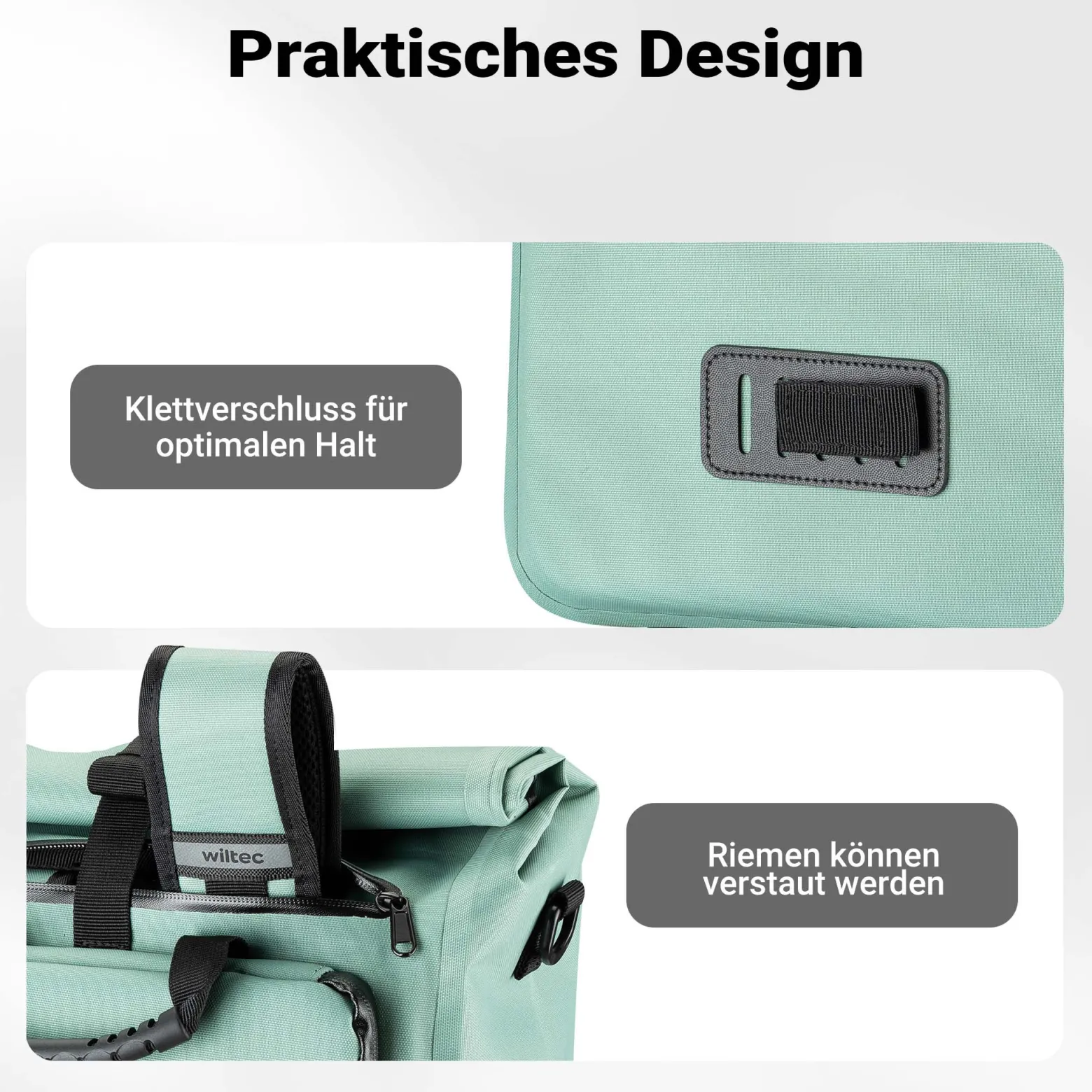 Wiltec Gepäckträgertasche mintgrün, Fahrradtasche Rucksack 25 l Stauraum, Gepäcktasche mit Laptopfach, wasserresistente Fahrrad Tasche
