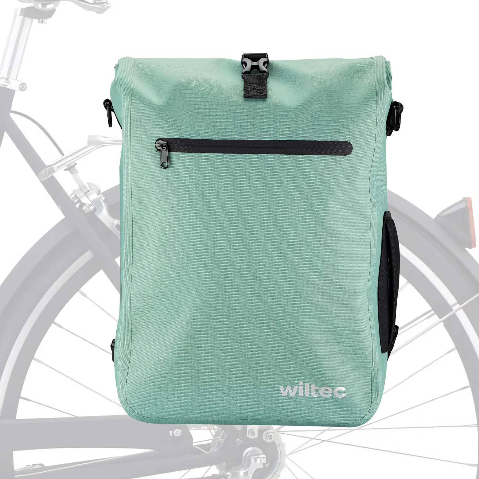 Wiltec Gepäckträgertasche mintgrün, Fahrradtasche Rucksack 25 l Stauraum, Gepäcktasche mit Laptopfach, wasserresistente Fahrrad Tasche