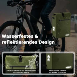 Wiltec Gepäckträgertasche oliv, Fahrradtasche Rucksack 25 l Stauraum, Gepäcktasche mit Laptopfach, wasserresistente Fahrrad Tasche