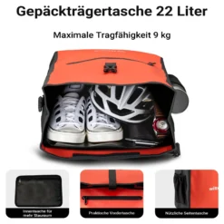 Wiltec Gepäckträgertasche rot, Fahrradtasche Gepäckträger 22 l Stauraum, wasserresistente Fahrrad Tasche, Gepäcktasche leichte Handhabung