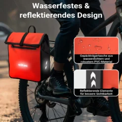 Wiltec Gepäckträgertasche rot, Fahrradtasche Gepäckträger 22 l Stauraum, wasserresistente Fahrrad Tasche, Gepäcktasche leichte Handhabung