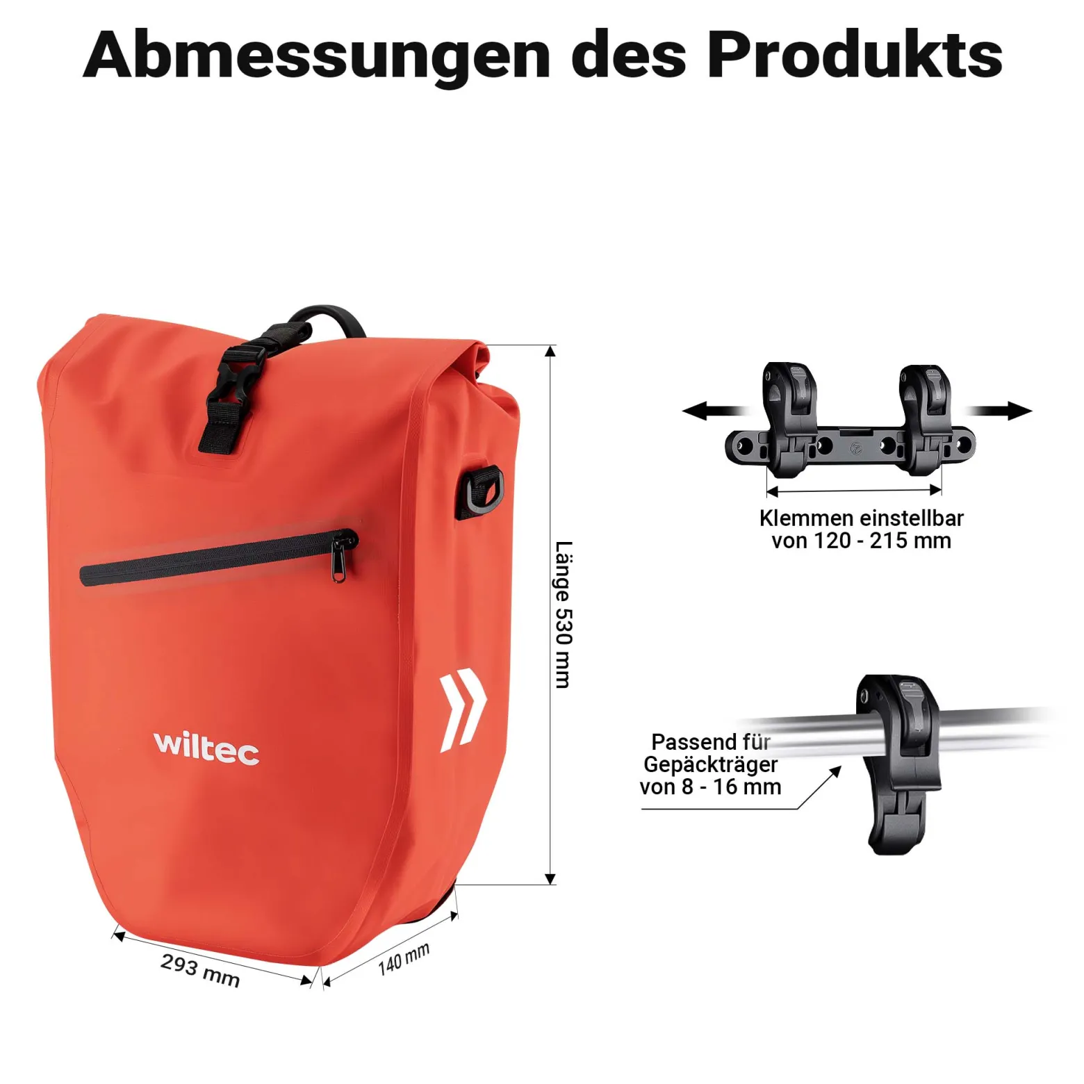 Wiltec Gepäckträgertasche rot, Fahrradtasche Gepäckträger 28 l Stauraum, Gepäcktasche mit Tragegurt, wasserresistente Fahrrad Tasche mit Reflektoren