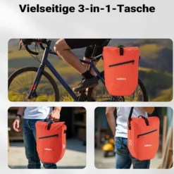 Wiltec Gepäckträgertasche rot, Fahrradtasche Gepäckträger 28 l Stauraum, Gepäcktasche mit Tragegurt, wasserresistente Fahrrad Tasche mit Reflektoren