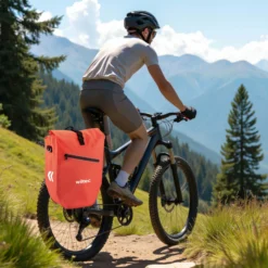 Wiltec Gepäckträgertasche rot, Fahrradtasche Gepäckträger 28 l Stauraum, Gepäcktasche mit Tragegurt, wasserresistente Fahrrad Tasche mit Reflektoren