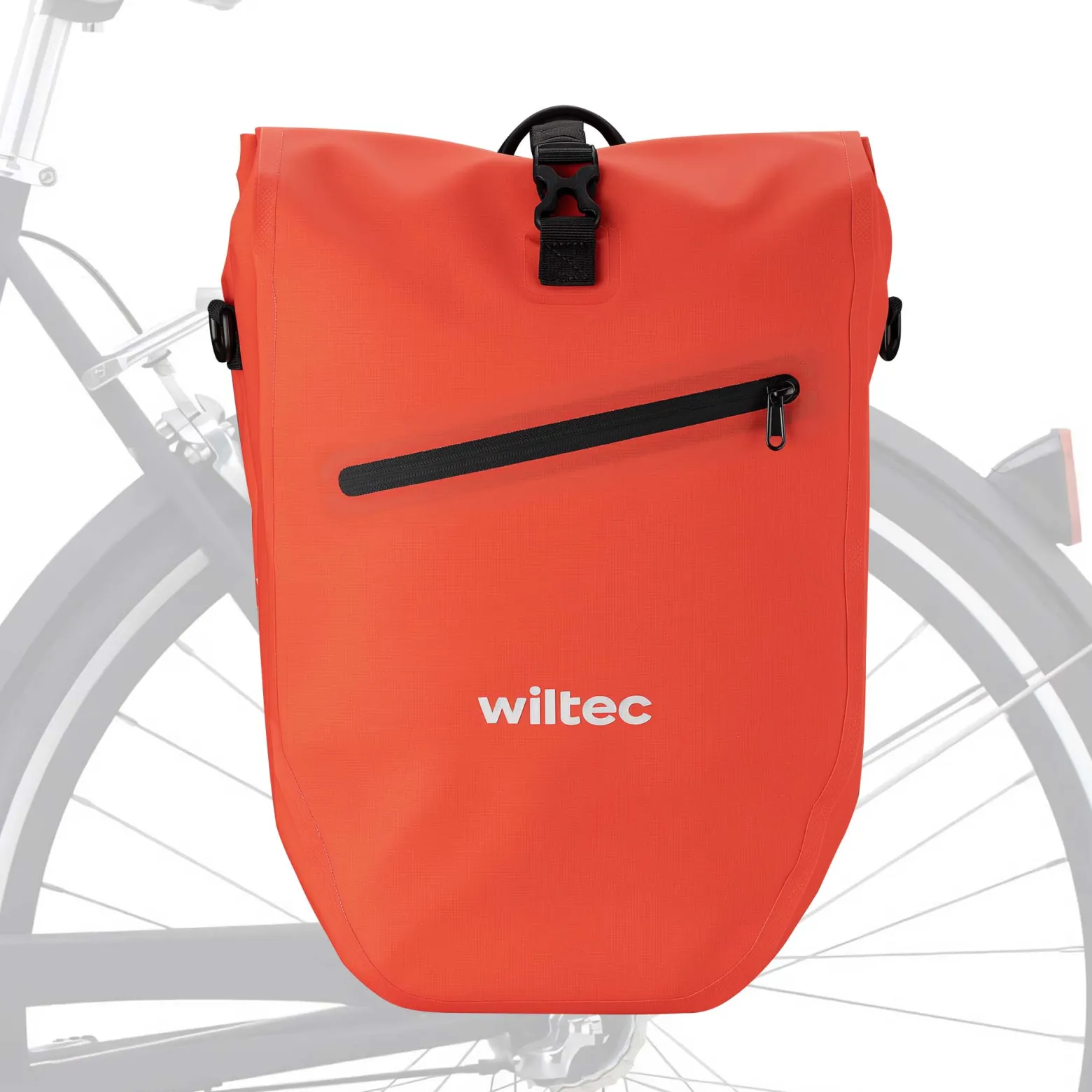 Wiltec Gepäckträgertasche rot, Fahrradtasche Gepäckträger 28 l Stauraum, Gepäcktasche mit Tragegurt, wasserresistente Fahrrad Tasche mit Reflektoren