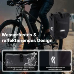 Wiltec Gepäckträgertasche schwarz, Fahrradtasche Gepäckträger 28 l Stauraum, Gepäcktasche mit Tragegurt, Fahrrad Tasche wasserresistent Reflektoren