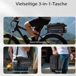 Wiltec Gepäckträgertasche schwarz, Fahrradtasche Gepäckträger bis 20 l Stauraum, wasserresistente Fahrrad Tasche, Gepäcktasche leichte Handhabung