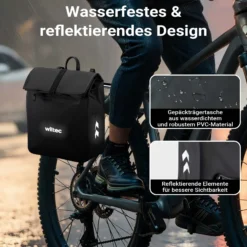 Wiltec Gepäckträgertasche schwarz, Fahrradtasche Gepäckträger 22 l Stauraum, wasserresistente Fahrrad Tasche, Gepäcktasche leichte Handhabung