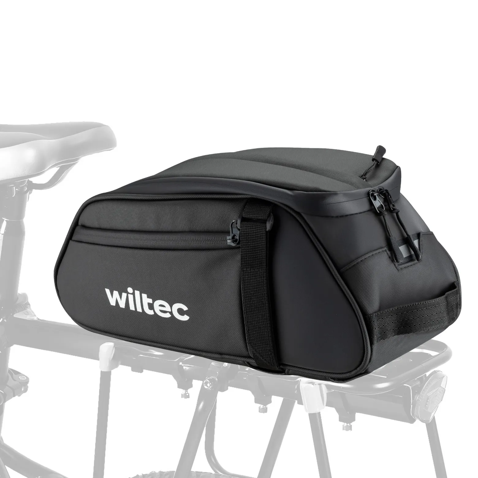 Wiltec Gepäckträgertasche schwarz, Fahrradtasche Gepäckträger 8 l Stauraum, Gepäcktasche mit Tragegurt, Fahrrad Tasche wasserresistent mit Reflektoren