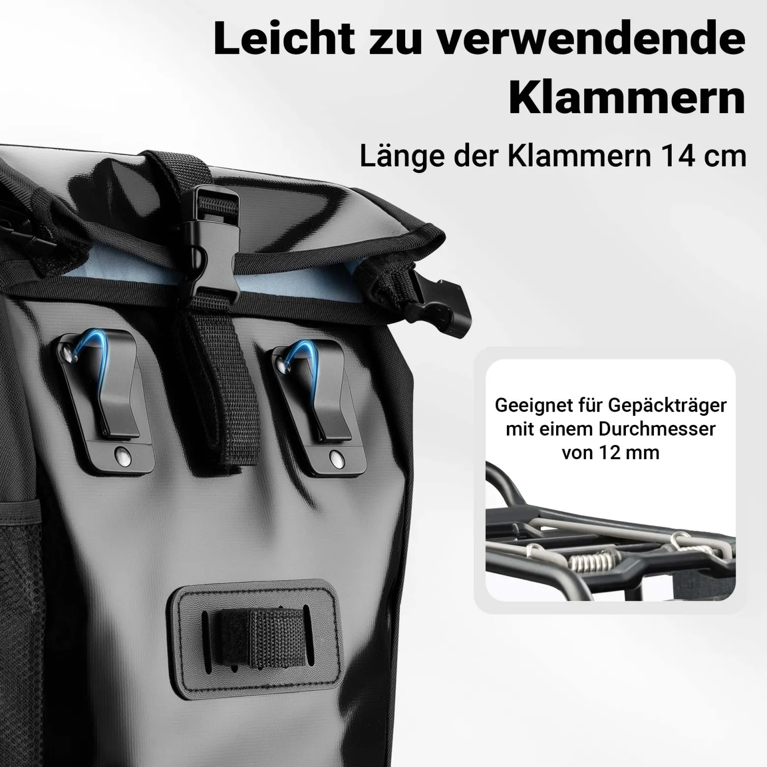 Wiltec Gepäckträgertasche schwarz, Fahrradtasche Gepäckträger 16 l Stauraum, Gepäcktasche mit Tragegurt, wasserresistente Fahrrad Tasche