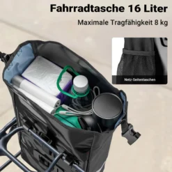 Wiltec Gepäckträgertasche schwarz, Fahrradtasche Gepäckträger 16 l Stauraum, Gepäcktasche mit Tragegurt, wasserresistente Fahrrad Tasche