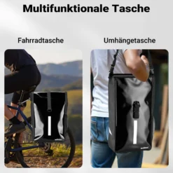 Wiltec Gepäckträgertasche schwarz, Fahrradtasche Gepäckträger 16 l Stauraum, Gepäcktasche mit Tragegurt, wasserresistente Fahrrad Tasche