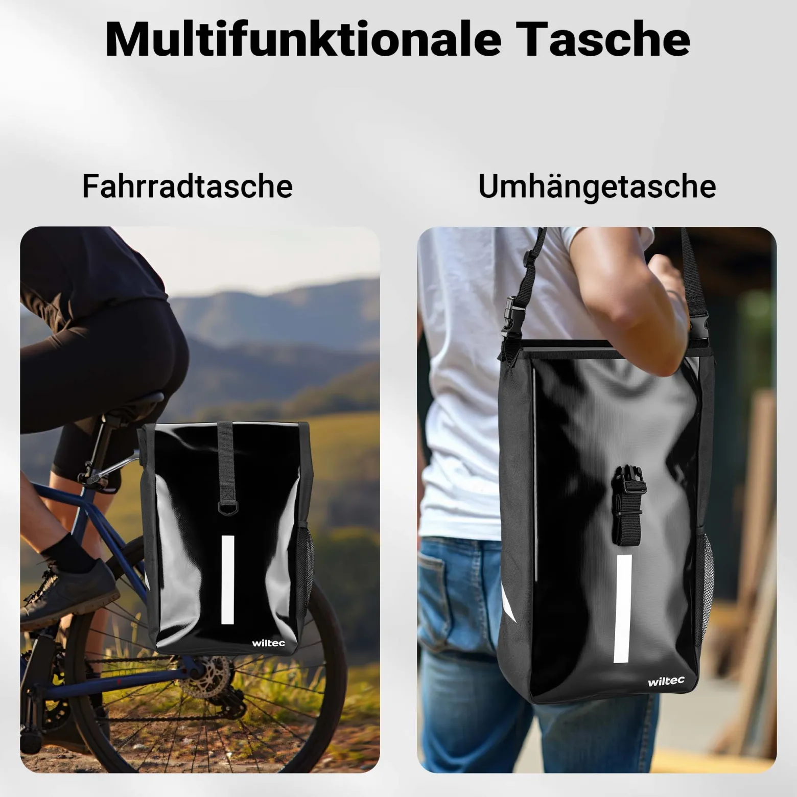 Wiltec Gepäckträgertasche schwarz, Fahrradtasche Gepäckträger 16 l Stauraum, Gepäcktasche mit Tragegurt, wasserresistente Fahrrad Tasche