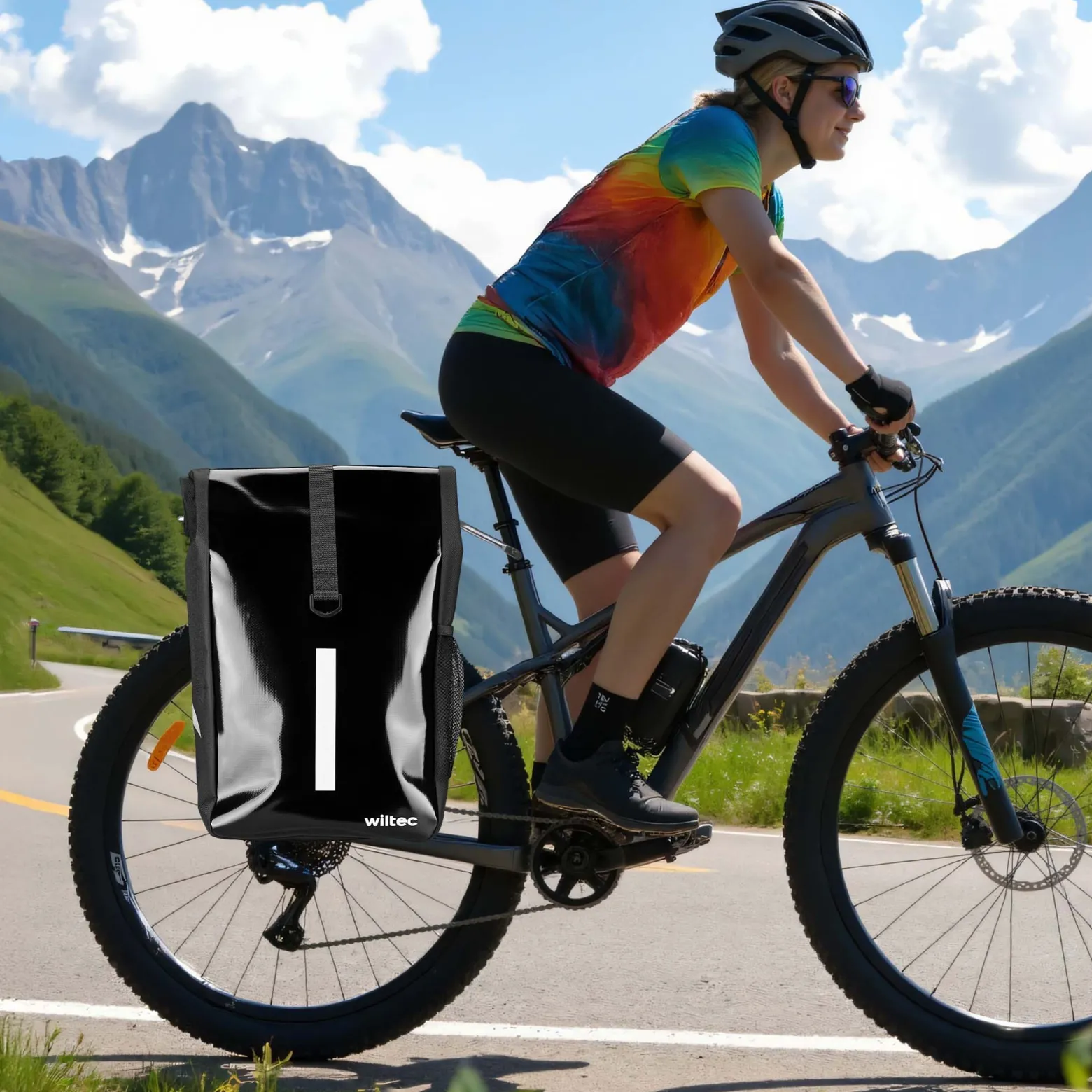 Wiltec Gepäckträgertasche schwarz, Fahrradtasche Gepäckträger 16 l Stauraum, Gepäcktasche mit Tragegurt, wasserresistente Fahrrad Tasche