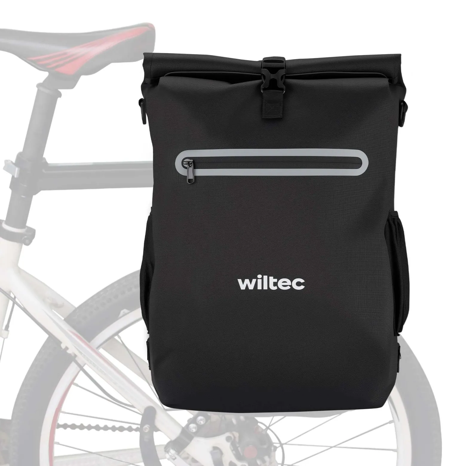 Wiltec Gepäckträgertasche schwarz, Fahrradtasche Rucksack 20 l Stauraum, Gepäcktasche mit Laptopfach, wasserresistente Fahrrad Tasche