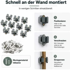 Wiltec Gerätehalter aus Stahl 10x mit Klemmhalter als Wandhalterung Gerätehalter Besenhalter zur Wandmontage in Garage Werkstatt Keller