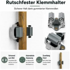 Wiltec Gerätehalter aus Stahl 10x mit Klemmhalter als Wandhalterung Gerätehalter Besenhalter zur Wandmontage in Garage Werkstatt Keller