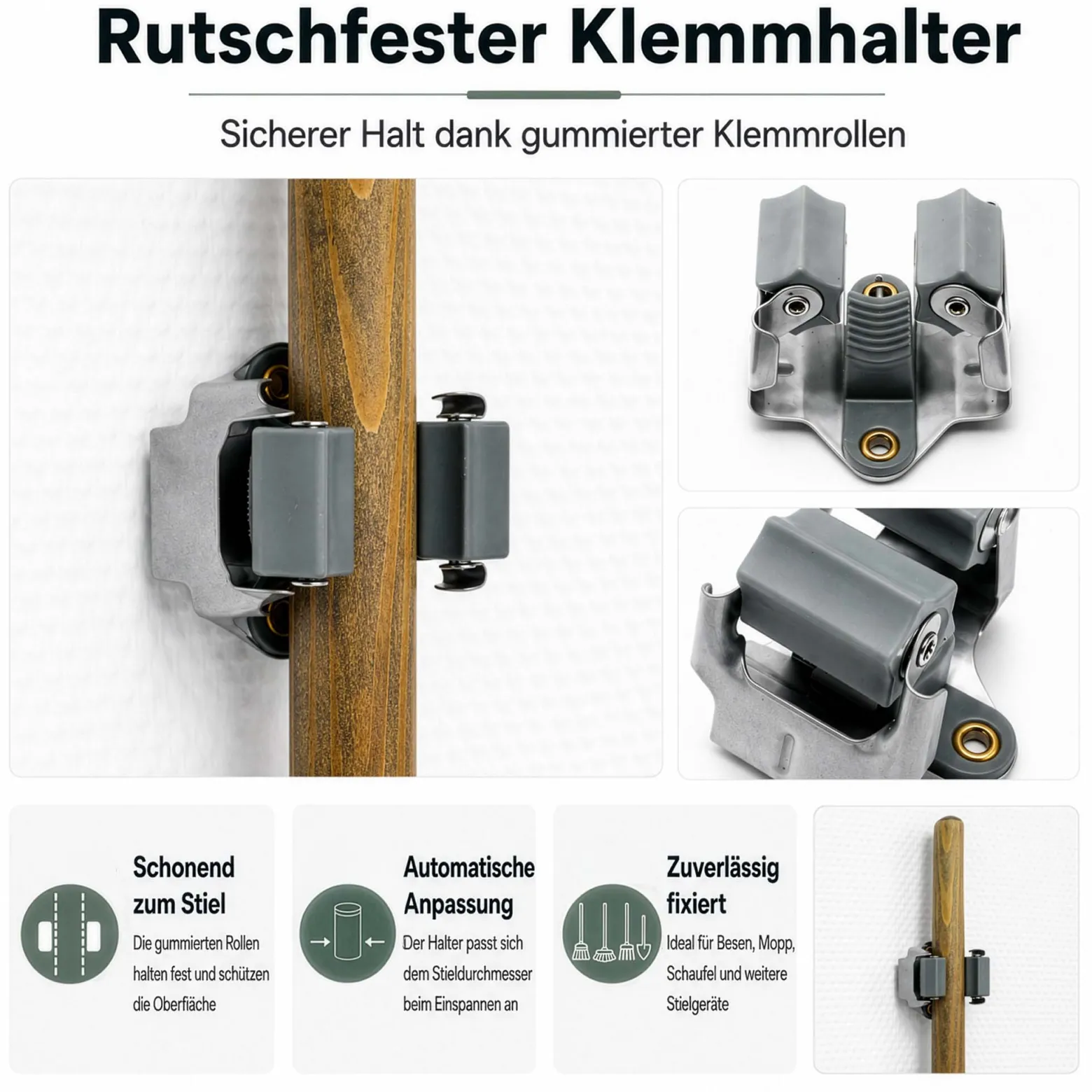Wiltec Gerätehalter aus Stahl 10x mit Klemmhalter als Wandhalterung Gerätehalter Besenhalter zur Wandmontage in Garage Werkstatt Keller