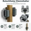 Wiltec Gerätehalter aus Stahl 5x mit Klemmhalter als Wandhalterung Gerätehalter Besenhalter zur Wandmontage in Garage Werkstatt Keller