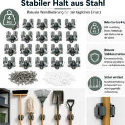 Wiltec Gerätehalter aus Stahl 20x mit Klemmhalter als Wandhalterung Gerätehalter Besenhalter zur Wandmontage in Garage Werkstatt Keller