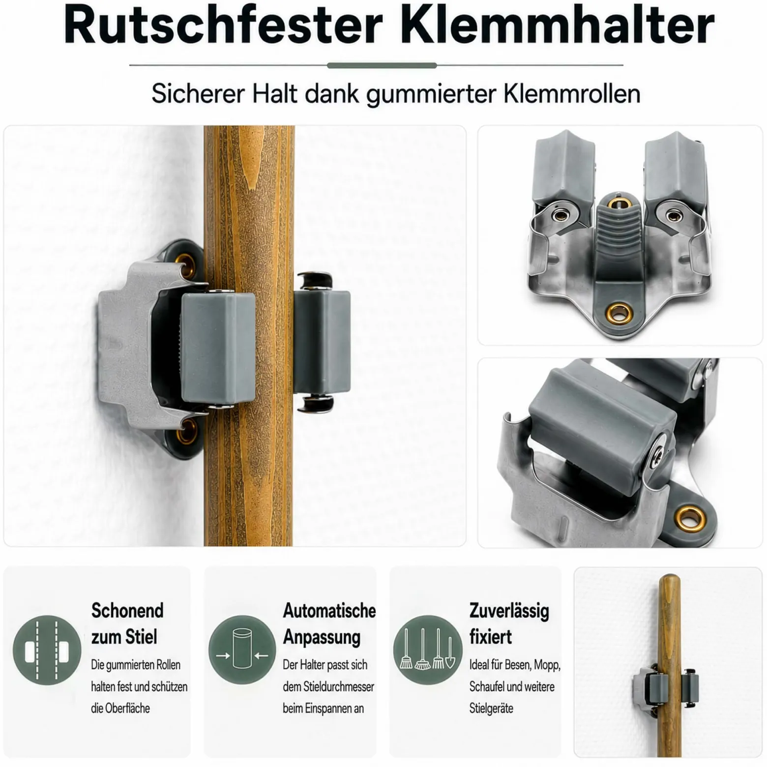 Wiltec Gerätehalter aus Stahl 20x mit Klemmhalter als Wandhalterung Gerätehalter Besenhalter zur Wandmontage in Garage Werkstatt Keller