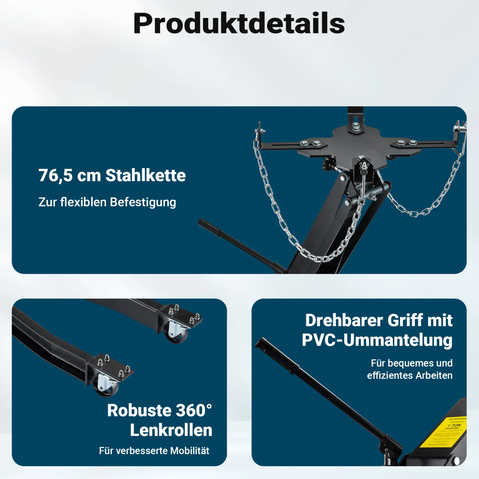 Wiltec Getriebeheber bis 1 t Traglast, Motorheber höhenverstellbar 180-790 mm, Motorblock mit Rollen