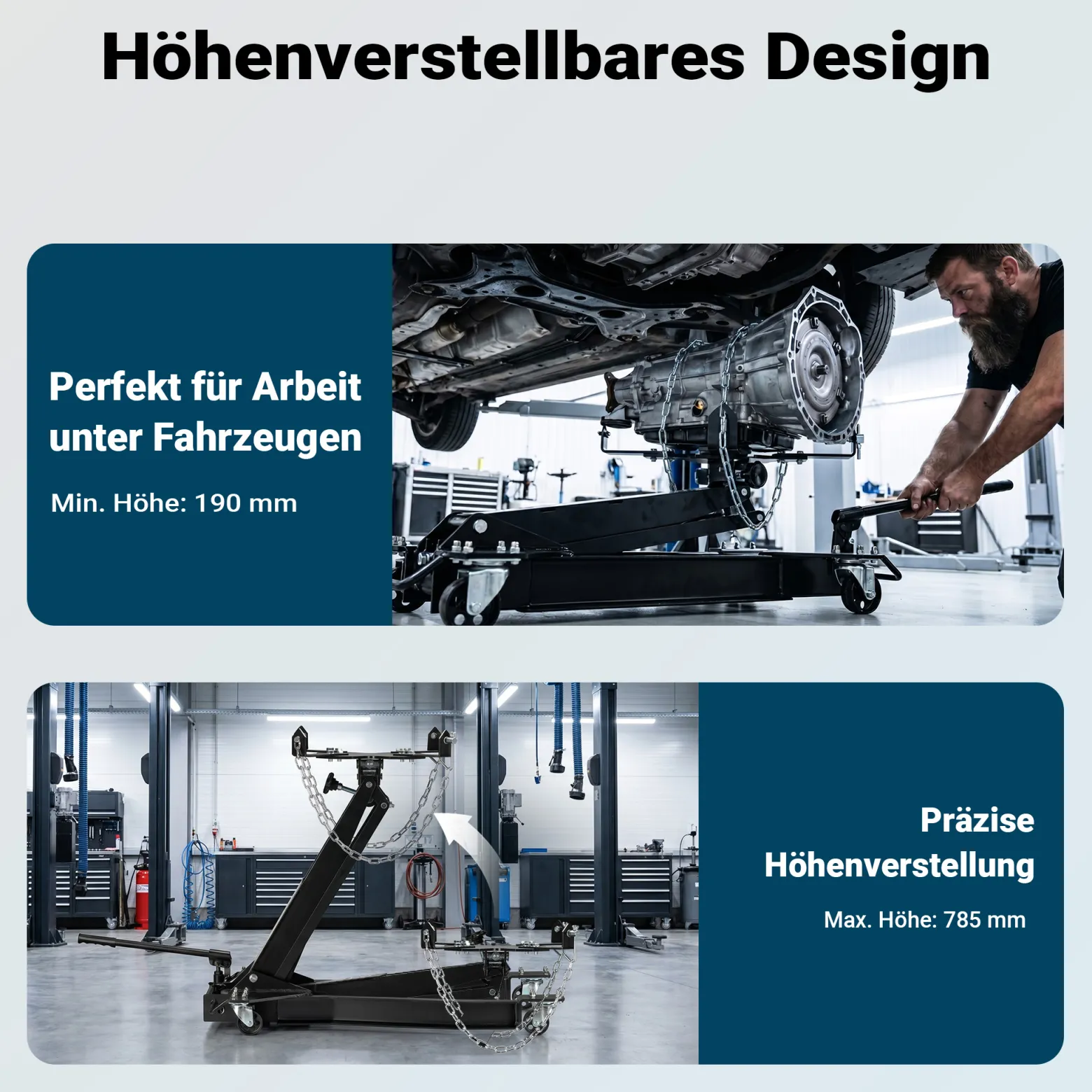 Wiltec Getriebeheber bis 1 t Traglast, Motorheber höhenverstellbar 180-790 mm, Motorblock mit Rollen