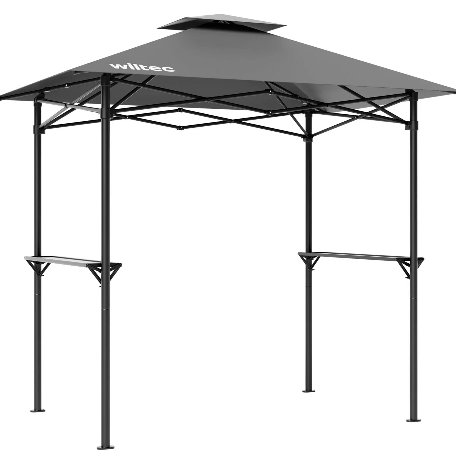Wiltec Grillpavillon in Grau 245 x 152 x 242 cm, BBQ Pavillon mit Rauchabzug, Grillüberdachung mit wasserfester Dachplane, Grillzelt mit 2 Ablagen