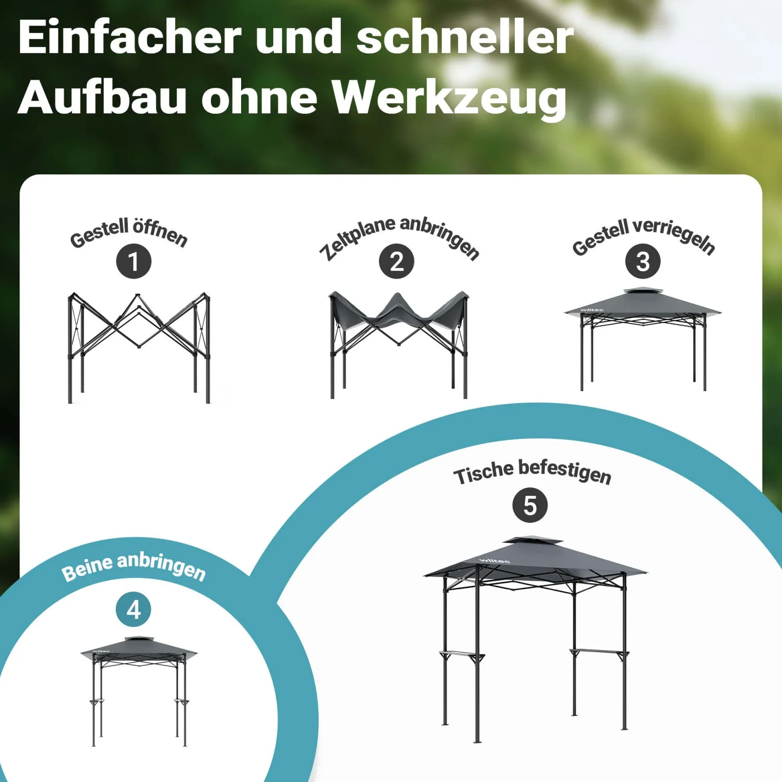 Wiltec Grillpavillon in Grau 245 x 152 x 242 cm, BBQ Pavillon mit Rauchabzug, Grillüberdachung mit wasserfester Dachplane, Grillzelt mit 2 Ablagen