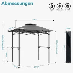 Wiltec Grillpavillon in Grau 245 x 152 x 242 cm, BBQ Pavillon mit Rauchabzug, Grillüberdachung mit wasserfester Dachplane, Grillzelt mit 2 Ablagen