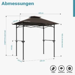 Wiltec Grillpavillon in Kaffee 245 x 152 x 242 cm, BBQ Pavillon mit Rauchabzug, Grillüberdachung mit wasserfester Dachplane, Grillzelt mit 2 Ablagen