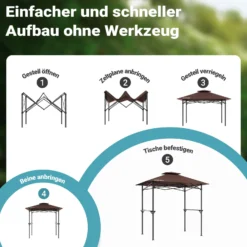 Wiltec Grillpavillon in Kaffee 245 x 152 x 242 cm, BBQ Pavillon mit Rauchabzug, Grillüberdachung mit wasserfester Dachplane, Grillzelt mit 2 Ablagen