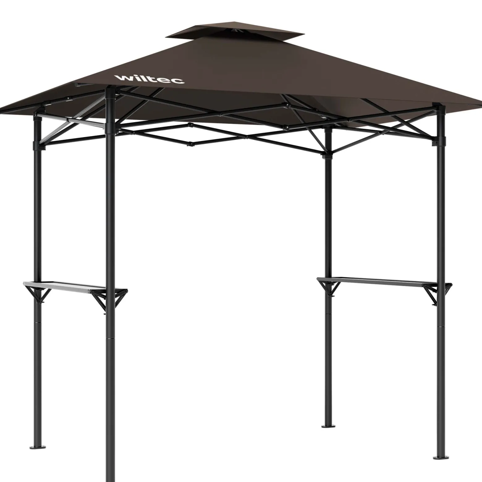 Wiltec Grillpavillon in Kaffee 245 x 152 x 242 cm, BBQ Pavillon mit Rauchabzug, Grillüberdachung mit wasserfester Dachplane, Grillzelt mit 2 Ablagen