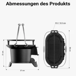 Wiltec Grilltopf aus Gusseisen, Grill für Holzkohle effiziente Hitzespeicherung, Holzkohlegrill mit Abzugssystem, Tragbarer Gusseisen Topf